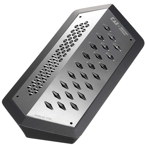 KAI JANUS Reibe, schwarz aus Edelstahl - Abmessung 23,3 x 11 x 5,5 cm mit Auffangbehälter - Küchenreibe Universalreibe mit 2 Seiten