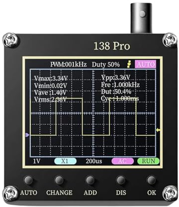 DEWIN Oscilloscope numérique, Kit d'oscilloscope 138Pro Oscilloscope Portable de 2,4 pouces Bande passante de 200 kHz Taux d'échantillonnage de 2,5 MS/s