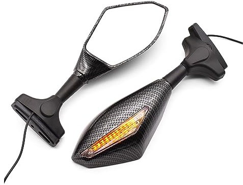 BLNETU Motorradspiegel Motorradspiegel Motorrad-Seitenrückspiegel Blinker Mit Lichtern Für VFR 750 800 VTR1000F CBR125R CBR300R CBR300F Motorradspiegel (Color : Kohlefaser)
