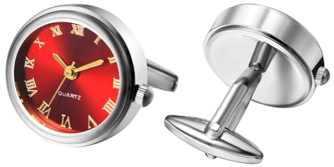 Avaner Manschettenknöpfe Uhr Silber Rund: Cufflinks Watch Herren Manschettenknopf Römische Ziffernskala Analoge Quarz Uhr für Hemd Hochzeit Geschäft