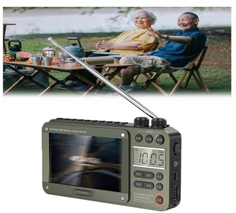 High-end Video Plug-in Bluetooth Pocket Full Band Video Radio, High-end Video Plug-in Bluetooth Pocket TV, Personal AM/FM Pocket Radio Portable, Support USB, TF Card, Antenna, for Campin (Green)