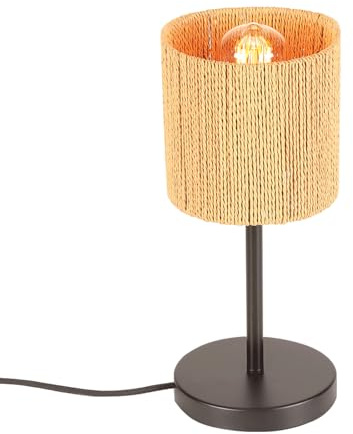 LIGKIN Vintage Tischlampe Nachttischlampe Bohemian Style Rattan Schirm Tischlampe E27 Nachtlicht Deko für Schlafzimmer Büro Lesen