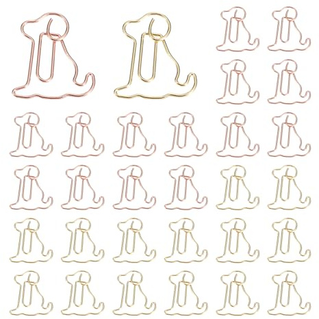 PATIKIL Cute Paper Clip, 30Pcs Dog Shape Paper Clip Metal Funny Bookmarks Planner Clips Clamp for Home Office Supplies Desk File Organization Wedding Decoration, Gold, Rose Gold