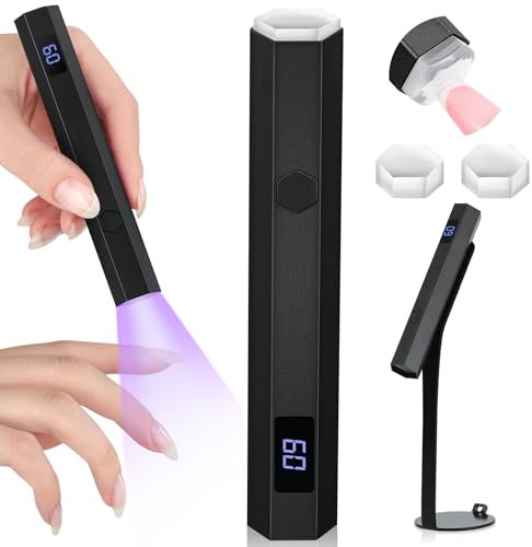 Saviland U V Lampe für Gelnägel: 2 in 1 Kleine U V Nagellampe & Nail Stamp mit Magnetischer Ständer, Mini Nagellampe Wiederaufladbare UV Nagellampe Klein Handheld LED UV Taschenlampe (Schwarz)