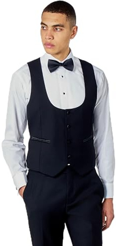 Xposed Mens Black Tuxedo Dinner Suit Waistcoat Scoop Low Cut Tailored Fit Dress Vest