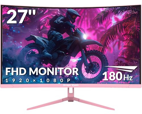 Great voell 27 Zoll Curved Gaming Monitor - 180Hz, FHD 1920 * 1080, 1500R Curved Bildschirm, 4000:1 Kontrast,VA Panel, 98% sRGB, HDR10, FreeSync, VESA 75x75 mm - Pink