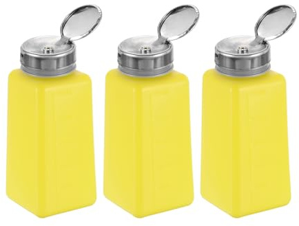 QUARKZMAN 3 Stück Lösungsmittel Alkoholspender 250ml (8,8 Unzen) Nagellackentferner Drücken Sie Flüssigkeitsspender Pumpflasche mit Edelstahl-Druckkopf für Aceton Reiniger Entferner, Gelb