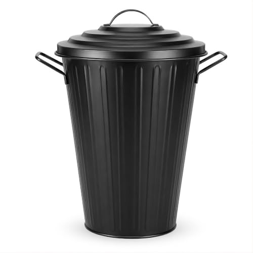 HRB Mülleimer Zink schwarz, 20 Liter, Vintage Design, sehr stabil mit Deckel- geeignet als Mülleimer Küche- Nutzbar als Abfalleimer oder zur Aufbewahrung von Klamotten