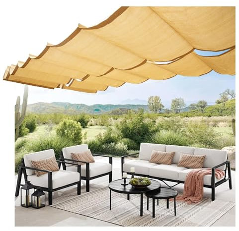 Toldo retráctil impermeable para terrazas, hoteles, piscinas, toldo telescópico resistente a los rayos UV, cubierta para pérgola (ancho 1,7 m x largo): 6 m