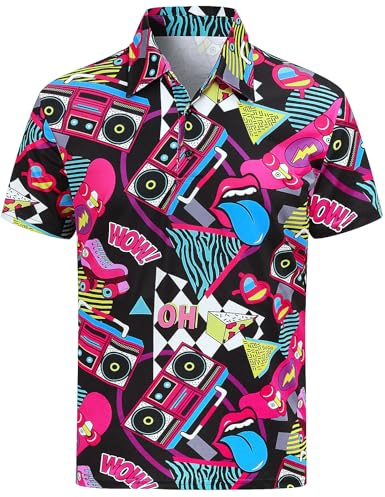 COSAVOROCK Polo años 70 Hippie Hombre Camisas Anos 60 80s Hippy Flores Golf Manga Corta
