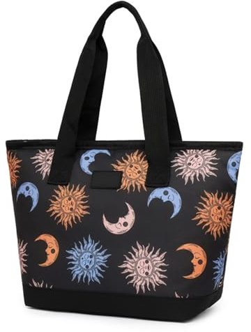 Nanxson Sac Repas Isotherme 7L Pliable Sac Lunch Bag Léger Boîte à Lunch Réutilisable Cooler Tote Bag pour Déjeuner Travail Plage Pique-Nique (7L,B-Noir Soleil)