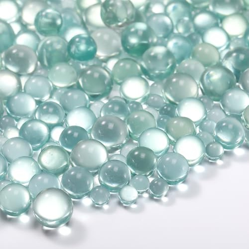 Sratte 360 Pcs Clear Glass Marble Gemstone Vase Filler 12, 10 and 6 mm Glass Beads for Vases Transparent Small Marbles Round Decorative Marbles Gem Pebbles for Slingshot (Green)