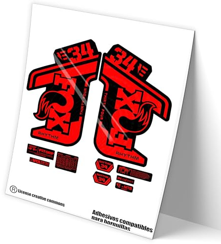 REF:VP459 Autocollants compatibles pour fourche FOX 34 RHYTHM E-BIKE 2021-22 MTB, autocollants, autocollants, vinyles pour vélos de montagne (FLUOR-RED)