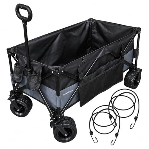 House Of Home Folding Festival Trolley Cart 220L – Extra Large Heavy Duty Pull Wagon with All-Terrain Wheels, Cup Holders & Carry Cover – Garden, Beach & Camping Utility Cart – 220kg Capacity