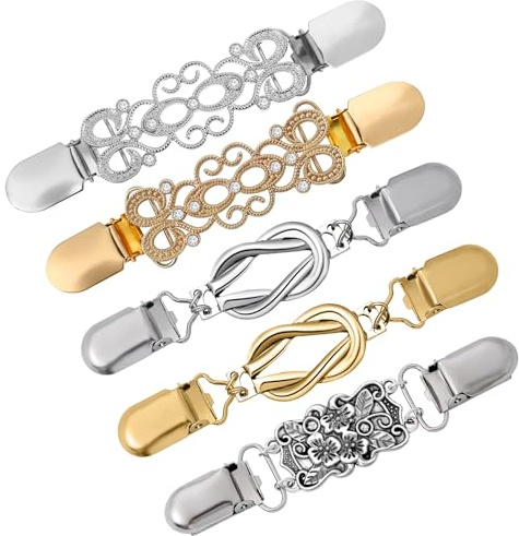 NOCHME Cinch Clips Set Cardigan Klammern Kratzfesten 5 Stück Retro Strickjacken Clips Für Pullover Dress Kleidung Hemden, Waist Clip Für Damen Und Mädchen, Gold Silber Gunmetal
