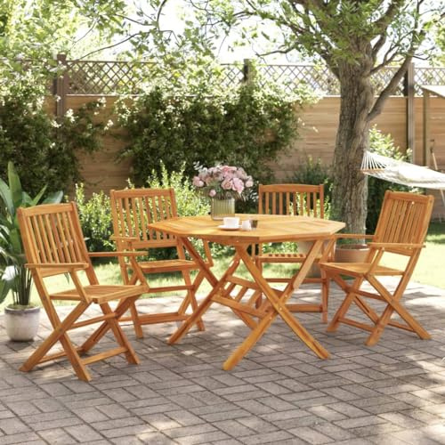 GCHDHAPB Gartenmöbel-Set für den Außenbereich, zusammenklappbar, Massivholz, Akazie, 5-teilig