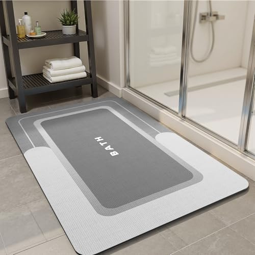 SIXHOME Tappeto Bagno Assorbente Antiscivolo Lavabile in Lavatrice tappetino da bagno ad asciugatura rapida 40 * 60cm Quadrato grigio