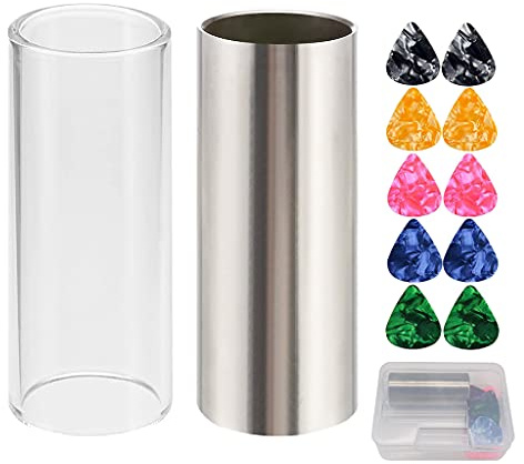 2 Pieces Guitar Slides Include 1 Colors Stainless Steel Pcs Glass 10 Pcs Guitar Picks And Pc Box Glass Slides For Microscope