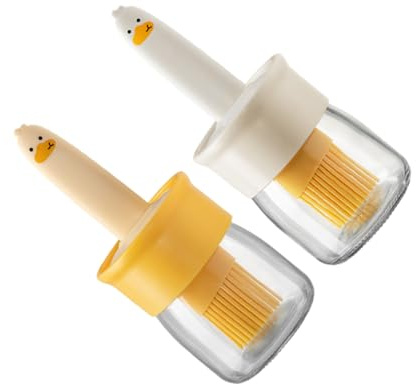Ipetboom Botella Dispensadora de Aceite Cocina con Cepillo de Silicona 2 Piezas Transparente y Amarillo, Apta para Hornear y Barbacoa, Material Seguro Pp y Vidrio, Uso Doméstico