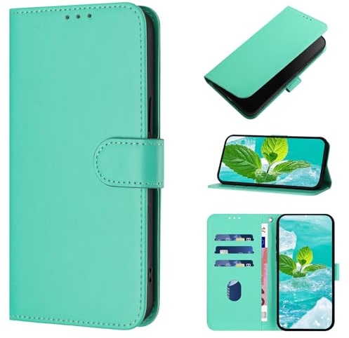 CASEONJAN für Samsung Galaxy S22 Ultra Hülle, PU Lederhülle Schutzhülle Klapphülle mit Kartenhalter, Stoßfestes Flip Cover Wallet Case für Samsung S22 Ultra Handyhülle (Mintgrün)