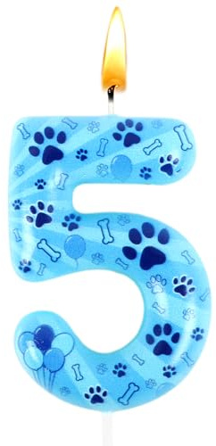 Candela Blu con Numero 5, Candele di Compleanno a Forma di Zampa di Cane, Decorazioni per Torte, Motivi a Cartoni Animati, Decorazioni per Feste a Tema Compleanno