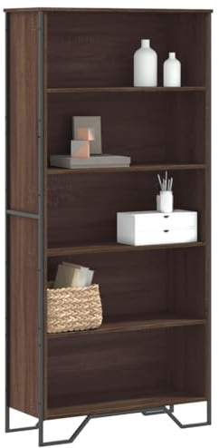 Owoxanthellate Bücherregal Eiche Braun 80x31x169 cm massiver Holzwerkstoff mit 5 Fächern platzsparendes Standregal Modernes Design Küche Wohnzimmer Flur Schlafzimmer