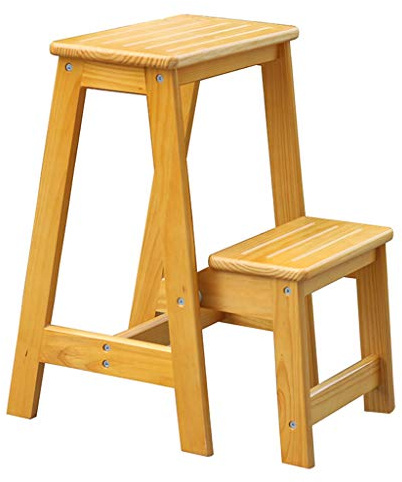 LISHEUK 2-stufiger Treppenhocker aus Holz, klappbare Haushaltsleiter, tragbare Trittleiter, Pflanzenständer, max. Belastung 150 kg