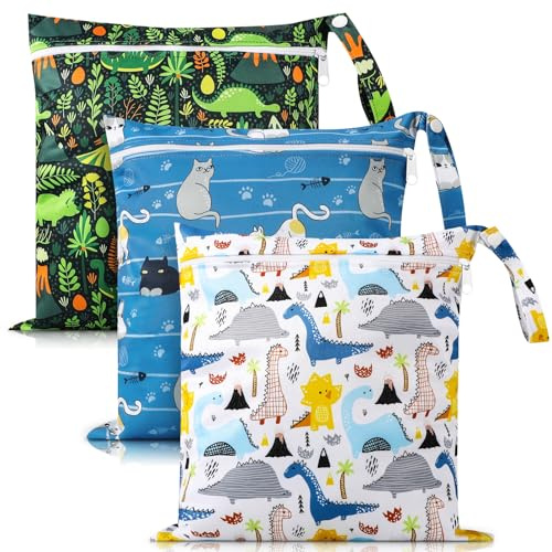 Kaisibum 3 Stück wetbag Kindergarten wasserdichte Windeltasche Große Katze | Stoffwindeln Nasstaschen,Wickeltasche,Wet Dry Cloth Windeltasche mit Reißverschluss,für Baby Reisen Unterwegs