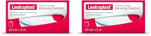 Fixomull® stretch von Leukoplast®, vollflächige Fixierung, 10 cm x 2 m, 1 Rolle, für empfindliche Haut (Packung mit 2)