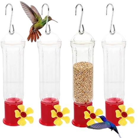 Kolibri-Futterspender für den Außenbereich, transparenter Lebensmittelaufhänger aus Edelstahl, Ameisen- und Bienenresistent, 4 Stück, für Rasen im Freien