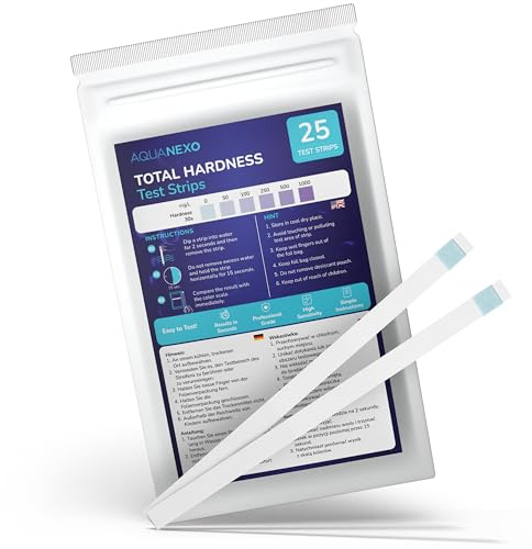 AQUANEXO 25 Wasserhärte Teststreifen Testkit für Zuhause, Wasserhärte messen, Wassertester Trinkwasser mit Farbskala, Wassertest Aquarium Zubehör, Pool Teststreifen als Pool Zubehör