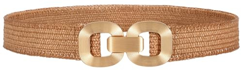 LEACOOLKEY Damen Gürtel für Kleider Strohgürtel Geflochtener Boho Gürtel Elastischer Stroh-Rattan-Taillenband Hosen Jeans Stretch Taillengürtel