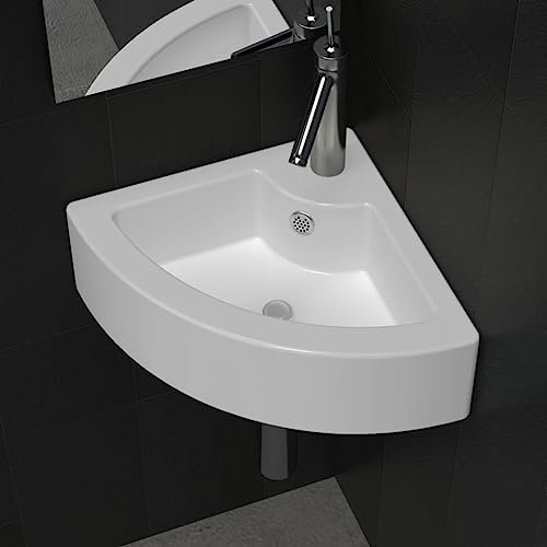Lavabo in ceramica per bagno come lavabo angolare bianco lucido con troppopieno e dimensioni 45 x 32 x 12 cm