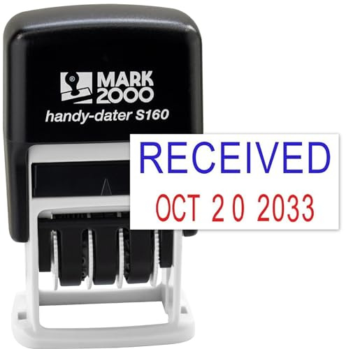 Mark 2000 Self-Inking Rubber Date Office Stamp with Received Phrase Blue Ink & Date RED Ink (Handy-Dater S160), 12-Year Band