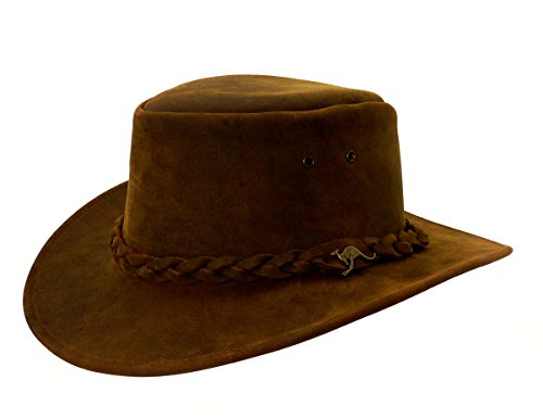 Westernwear-Shop Lederhut Outback Westernhut Cowboyhut Westernkleidung Lederhut für Damen und Herren (X-Large) Braun