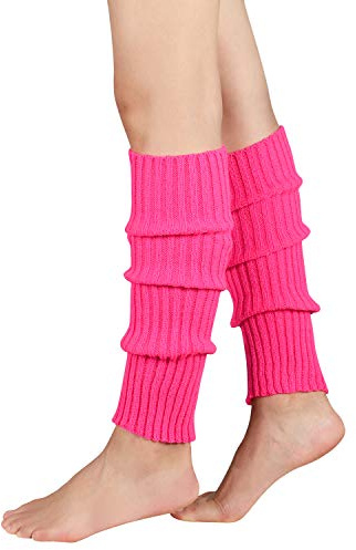 Zando Leg Warmers for Girls Kids Leg Warmers Junior 80s Ballet Ribbed Knitted Long Socks for Party Sports Hot Pink
