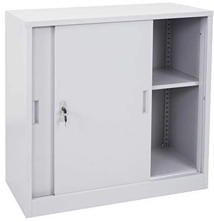 Mendler Aktenschrank Boston HWC-F41, Stahlschrank Büroschrank, mit abschließbaren Schiebetüren 90x90x45cm - grau
