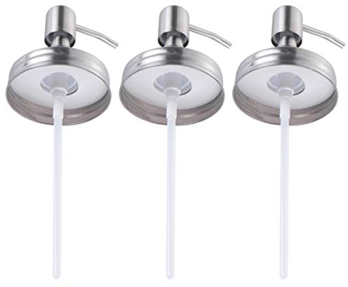 HEMOTON 3 Pcs Mason Jar Soap Dispenser Lid Pump Farmhouse Rustic Stainless Steel Dispenser Lid for Regular Mouth Mason Jar Replacement Decor