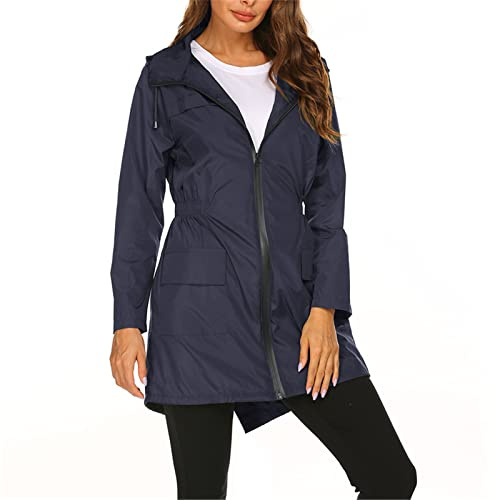 SotRong Vêtement de pluie coupe-vent, léger et pliable pour femme, capuche, pour la marche, le camping, bleu marine, XXL