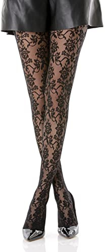 Gi&Gi Collant donna fantasia, in retina 40 denari con tassello in cotone da donna caratterizzati da un'allegra fantasia fiori all over.N.1607 colorate (S/M, NERO)