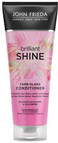 John Frieda Brilliant Shine Après-shampoing couleur brillante – Contenu : 250 ml – Sans sulfate SLS et SLES – Sans silicone – Renforce la brillance