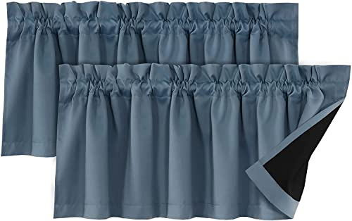 LINFKY Cantonnières Rideaux pour fenêtres de Salon Isolation Thermique Cantonnières de Passe-Tringle Rideau pour Chambre à Coucher, 132 x 46 cm, Lot de 2 (Bleu Pierre,2)