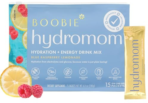 Boobie Hydromom Superfood Electrolyte Drink Mix, Blue Raspberry Lemonade | Refreshing Energy & Hydration Boost for Mamas | On-The-Go & Travel Essentials for Pregnancy, Lactation, & Beyond, 15 Packets