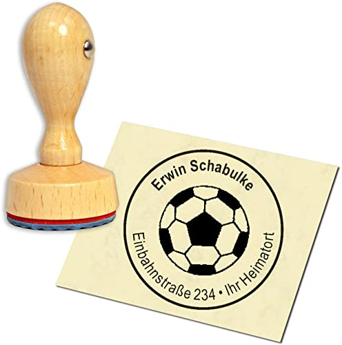 Stempel Adressstempel Holzstempel - Fußball - rund ∅ 40mm personalisiert als Firmenstempel Namensstempel Bürostempel