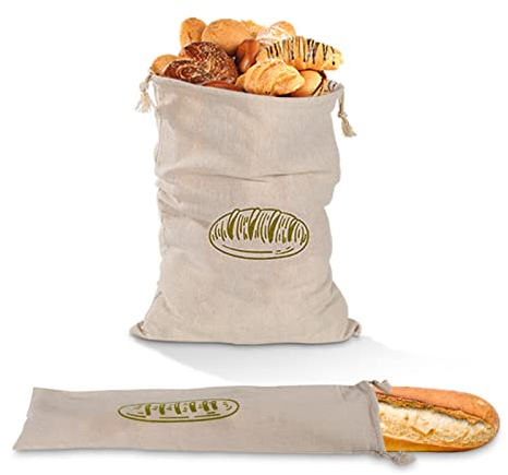 VIONNPPT Jute Cotton Reusable Linen Bread Bag Keep Bread Bag Fresh Bread Bag Organic Storage Bread Bags Linen Bag with Drawstring, b