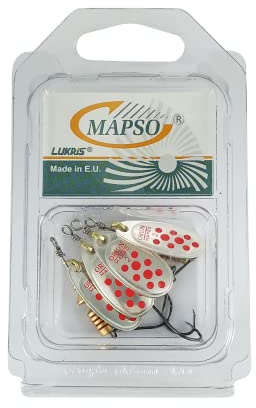MAPSO - Blister 4 cucchiaini da pesca Orione nº2 argento rosso con amo semplice senza morte, 4,5 GMS.