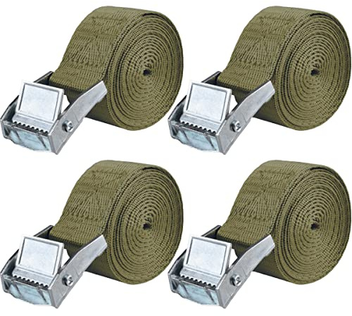 Azarxis Lashing Tie Down Straps Ratchet Strap Roof Rack Straps Heavy Duty Tensioning Belts with Cam Buckle for Surfboard Kayak, Motorcycles, Luggage, Trucks, Trailer, Van, Cargo (Green, 3m, 4 Pack)