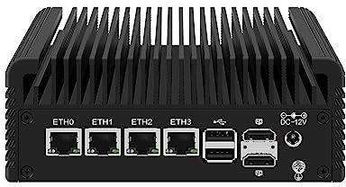 HUNSN Micro Firewall Appliance, Mini PC, PFSense, Mikrotik, OPNsense, VPN, Router PC, Intel Alder Lake-N 12th Gen N100, RJ43, 4 x 2.5GbE I226-V, 2 x HDMI, DP, TF, Type-C, 8G DDR5 RAM, 128G SSD