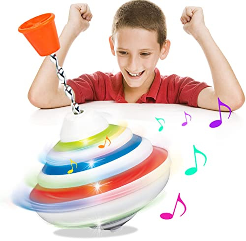 Toupie Lumineuse pour | Toupie à Pousser Le Bas avec LED et Musique | Cadeaux d'Jouet Filature lumière Main pour des Tout-Petits garçons Filles, Jouets LED toupie Rianpesn