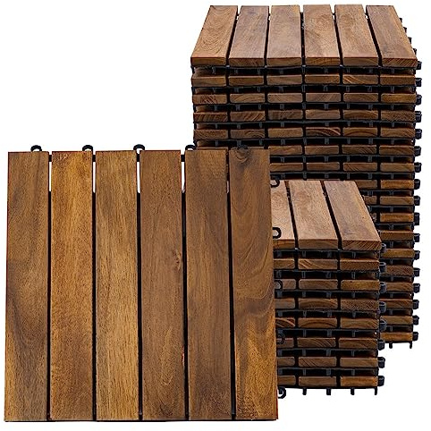 etc-shop Holzfliese Akazie 30 x 30 cm Terrassenplatten Klicksystem Außen Klickfliesen Balkon Terrassenfliesen Holz, wetterfest, H 2,5 cm, 27er Set